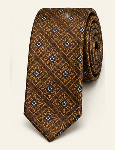 Brown and gold patterned tie